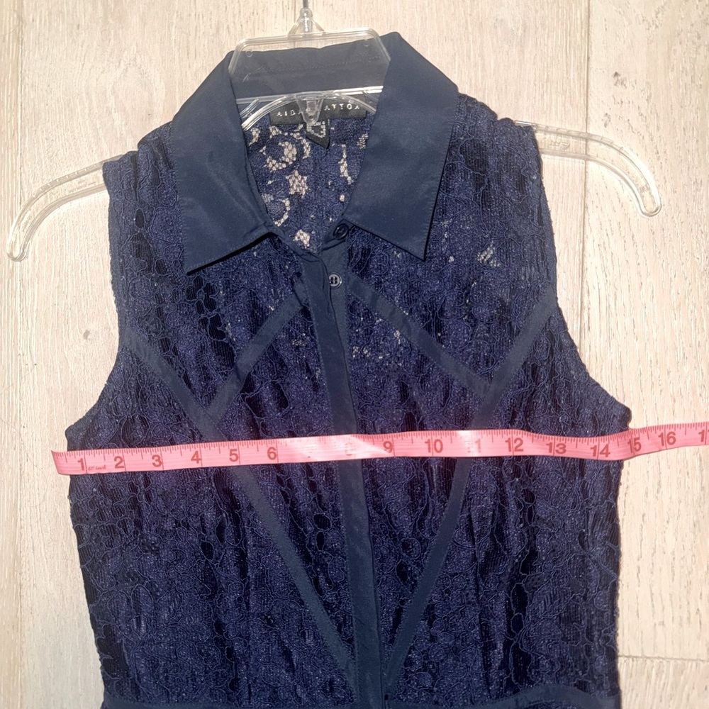 Aidan Mattox sz 4 twilight blue floor length lace gown dress buttons collar $700 - Picture 15 of 16